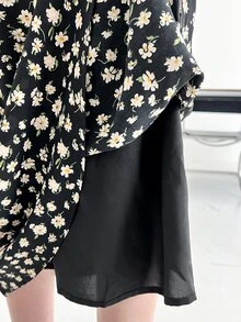 DAZY 花卉圖案高腰半身裙 - 黑色 - 查看 4