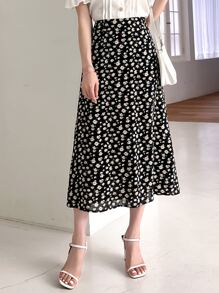 DAZY 花卉圖案高腰半身裙 - 黑色 - 查看 5