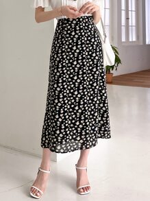 DAZY 花卉圖案高腰半身裙 - 黑色 - 查看 6