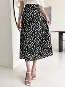 DAZY 花卉圖案高腰半身裙 - 黑色 - 查看 8