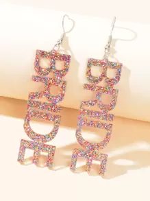 Sequin Decor Letter Drop Earrings - Multicolor - View 1