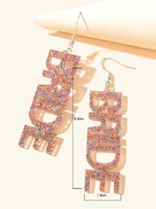Sequin Decor Letter Drop Earrings - Multicolor - View 3
