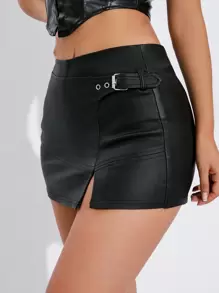 SHEIN Unity 女士夏季时尚开叉下摆修身短裤裙 - 黑色 - 查看 1