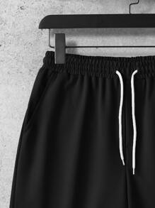 Aesthetic Post--Loose Fit Men's Shorts With Letter Graphic & Contrast Striped Trim - Black - View 4