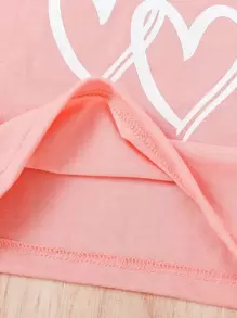 SHEIN Baby Girl Heart Print Top & Contrast Binding Track Shorts - Multicolor - View 5