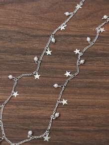 1pc Women's Five-Star Silver Braided Chain Punk Y2k-Style Hair Extension With Invisible Hair Clips, Party Accessory For Music Festivals Tiaras Claw Clips Hair Claws Hair Barrettes, Hair Accessories, Head Accessories, Hairpin - Silver - View 3