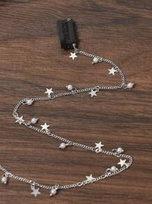 1pc Women's Five-Star Silver Braided Chain Punk Y2k-Style Hair Extension With Invisible Hair Clips, Party Accessory For Music Festivals Tiaras Claw Clips Hair Claws Hair Barrettes, Hair Accessories, Head Accessories, Hairpin - Silver - View 4