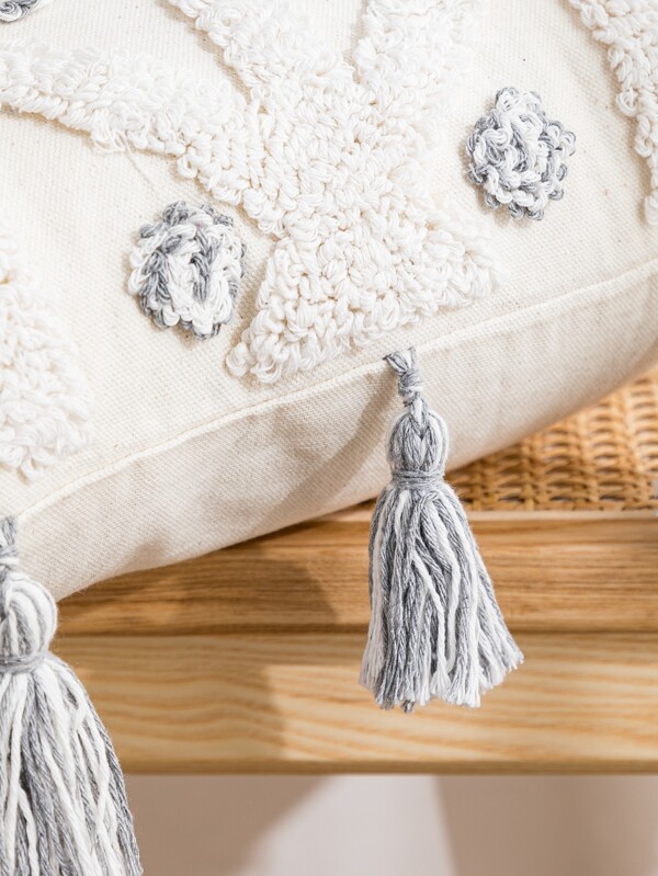1pc Tufted Tassel Decor Cushion Cover Without Filler, Modern Throw