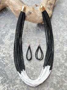 Bộ trang sức đính cườm 3 món hai tông màu - Đen và trắng - Xem 1