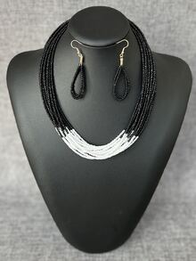 Bộ trang sức đính cườm 3 món hai tông màu - Đen và trắng - Xem 2