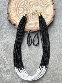 Bộ trang sức đính cườm 3 món hai tông màu - Đen và trắng - Xem 4