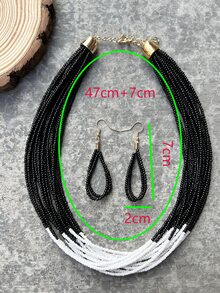 Bộ trang sức đính cườm 3 món hai tông màu - Đen và trắng - Xem 5