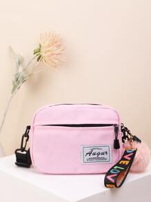 女孩絨球裝飾字母圖案貝殼包