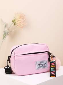 女孩絨球裝飾字母圖案貝殼包