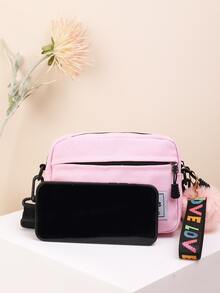 女孩絨球裝飾字母圖案貝殼包