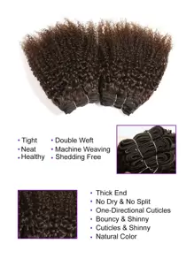 6pcs Curly Human Hair Weave Bundles Dark Brown Dark Brown Color - Dark Brown - View 6