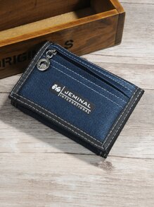 Men Letter Graphic Small Wallet - Blue - View 1