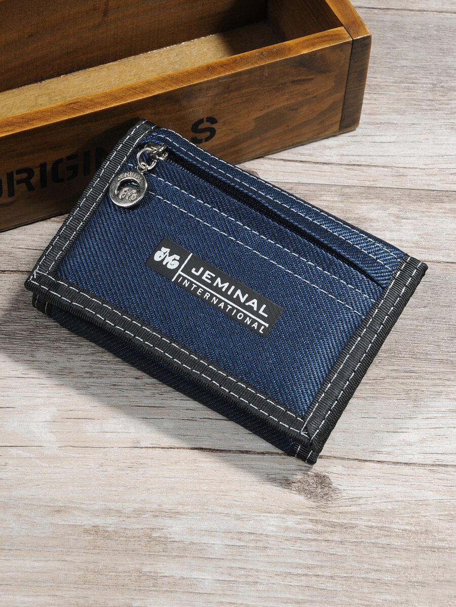 Men Letter Graphic Small Wallet - Blue - View 1