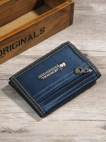 Men Letter Graphic Small Wallet - Blue - View 3