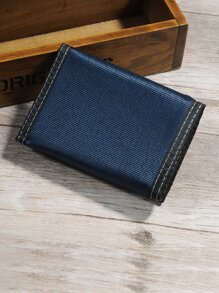 Men Letter Graphic Small Wallet - Blue - View 4