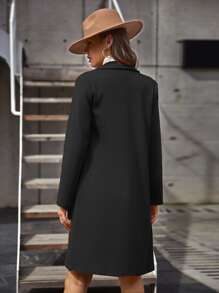 SHEIN Unity Áo khoác ngoài nữ Nút đôi màu trơn Giải trí - màu đen - Xem 2