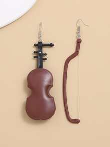 小提琴吊坠耳环 - 咖啡棕 - 查看 5