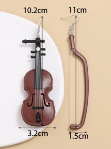 小提琴吊坠耳环 - 咖啡棕 - 查看 4