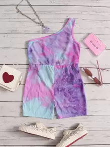 SHEIN 小女童紮染單肩連身短褲 - 彩色 - 查看 1