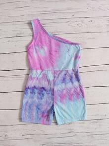 SHEIN 小女童紮染單肩連身短褲 - 彩色 - 查看 2