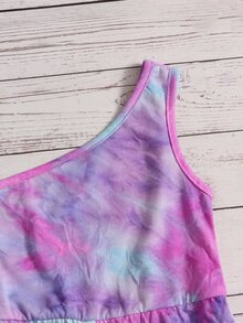 SHEIN 小女童紮染單肩連身短褲 - 彩色 - 查看 3