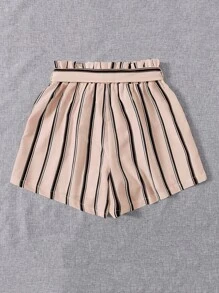 Striped Paper Bag Waist Belted Shorts - Baby Pink - View 2