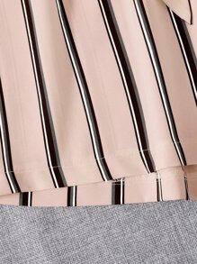 Striped Paper Bag Waist Belted Shorts - Baby Pink - View 4