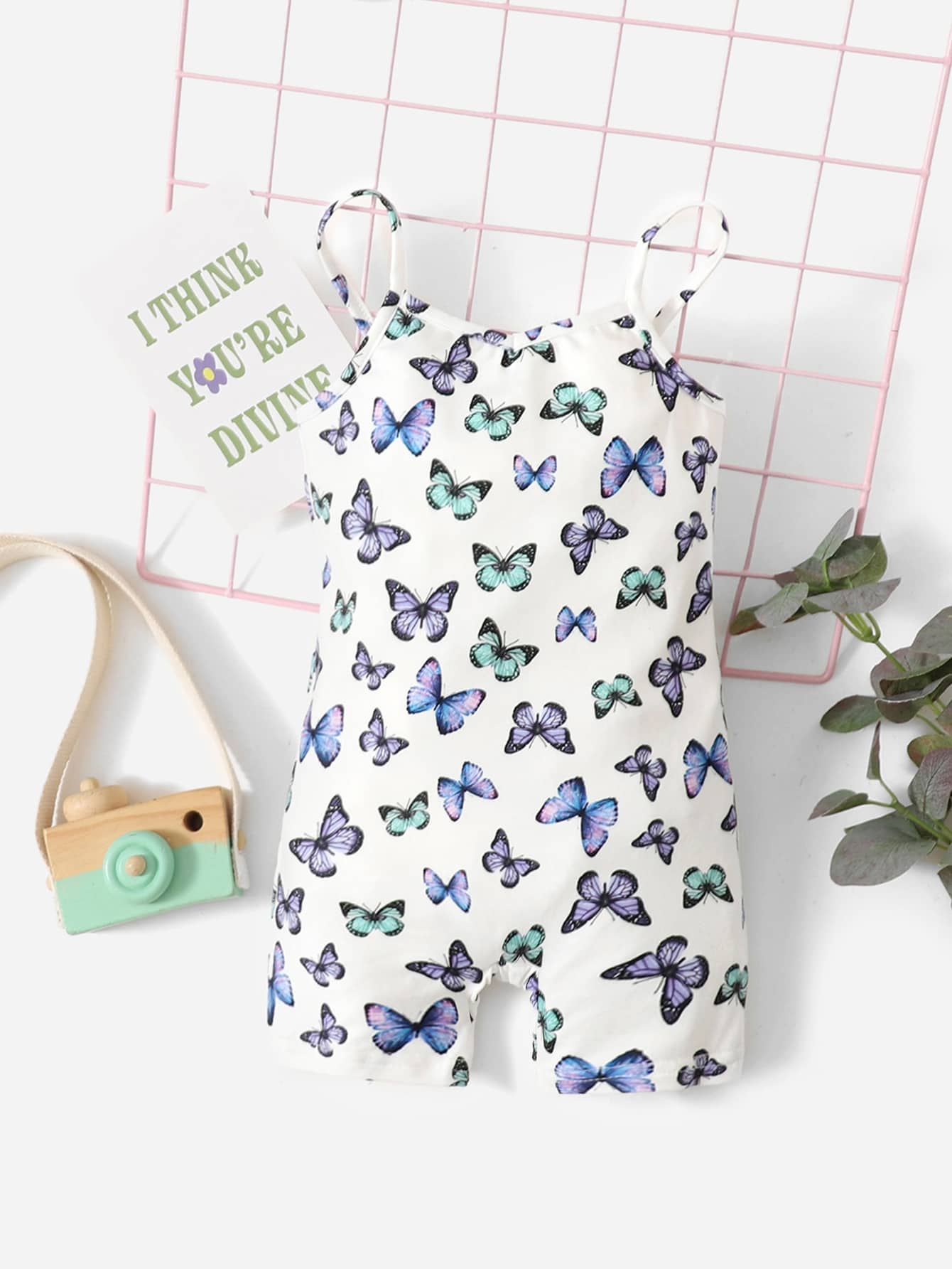 SHEIN Baby Girl Butterfly Print Cami Romper