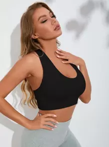 Yoga Basic Sujetador deportivo soporte medio inconsútil con abertura - Negro - Ver 2