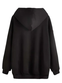 EURMUSE Capucha unicolor con cremallera con cordón - Negro - Ver 2