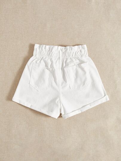 Shorts en mezclilla de cintura con volante bajo de doblez