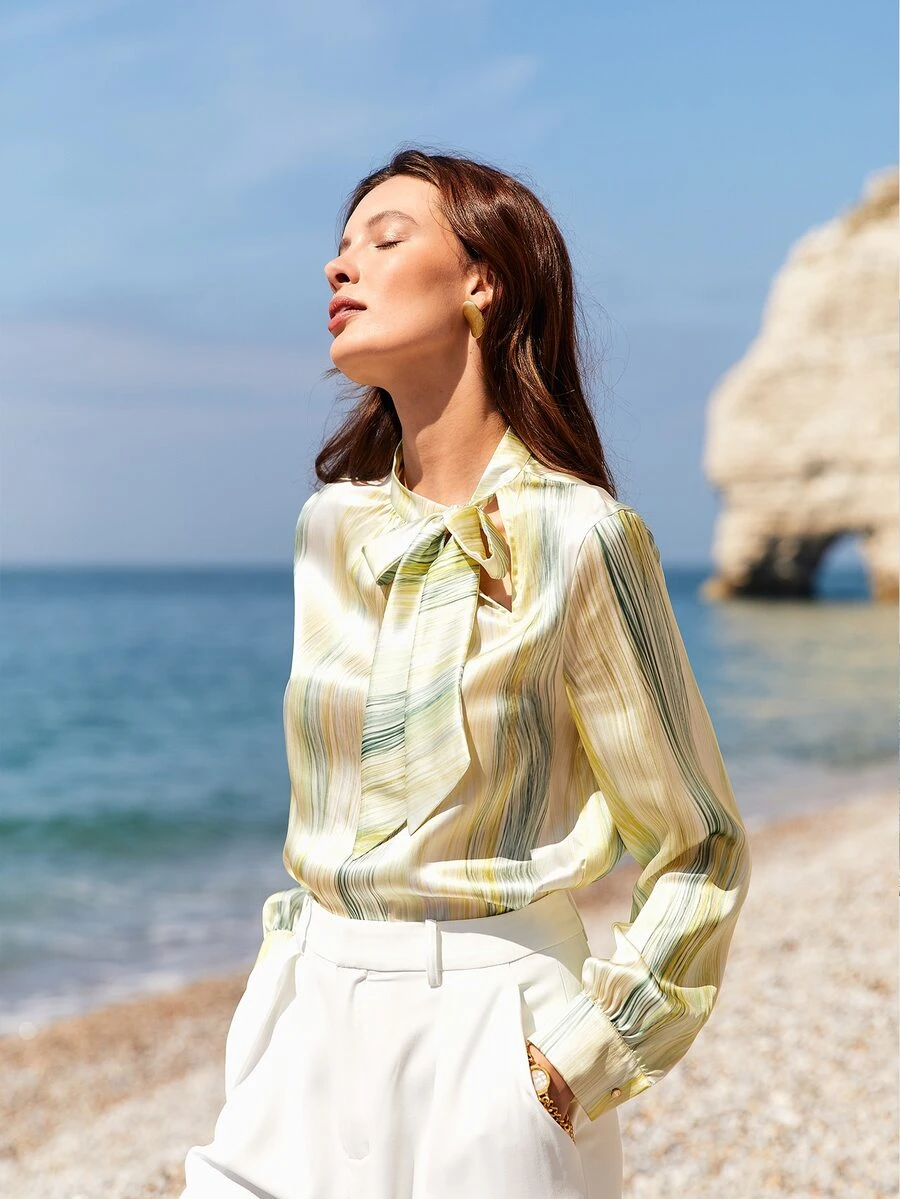 MOTF X MONET INSPIRED 100% SILK STRIPE TOP