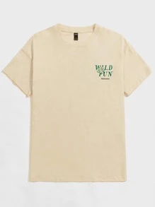 Manfinity VCAY Nam Hoạt hình Và Slogan In Thả vai Áo thun - Màu be - Xem 2