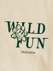 Manfinity VCAY Nam Hoạt hình Và Slogan In Thả vai Áo thun - Màu be - Xem 4