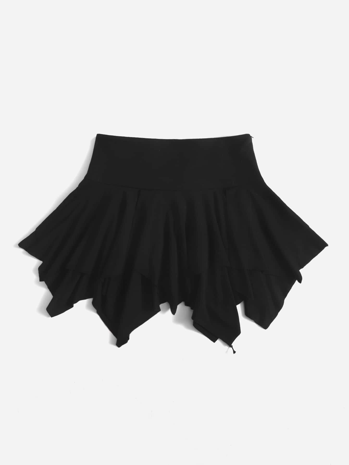 SHEIN ICON Lace Up Front Asymmetrical Hem Skirt - Black - View 1