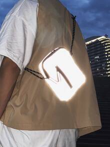 High School Students University Freshman Multifunctional Sling Bag Shoulder Bag Casual Bag Mini Men Reflective Zipper Front For Travel,College,Outdoors,Sports,Commute - Grey - View 3