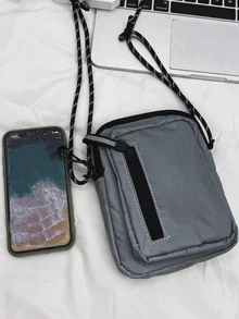 High School Students University Freshman Multifunctional Sling Bag Shoulder Bag Casual Bag Mini Men Reflective Zipper Front For Travel,College,Outdoors,Sports,Commute - Grey - View 4