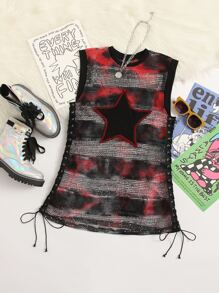 ROMWE PUNK Áo hai dây Ren lên cắt Thùa khuyết Tương phản ràng buộc Sọc Cà vạt nhuộm Gợi cảm - Nhiều màu - Xem 1