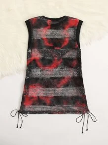 ROMWE PUNK Áo hai dây Ren lên cắt Thùa khuyết Tương phản ràng buộc Sọc Cà vạt nhuộm Gợi cảm - Nhiều màu - Xem 2