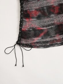 ROMWE PUNK Áo hai dây Ren lên cắt Thùa khuyết Tương phản ràng buộc Sọc Cà vạt nhuộm Gợi cảm - Nhiều màu - Xem 5