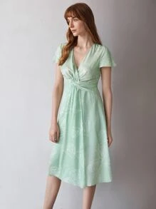 MOTF PREMIUM 亚麻合身鬱金香連衣裙 - 薄荷綠 - 查看 5