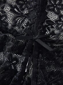 Plus Floral Lace Crotchless Teddy Bodysuit - Black - View 3