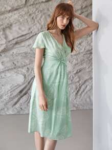 MOTF PREMIUM 亚麻合身鬱金香連衣裙 - 薄荷綠 - 查看 8