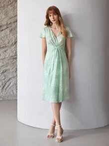 MOTF PREMIUM 亚麻合身鬱金香連衣裙 - 薄荷綠 - 查看 9