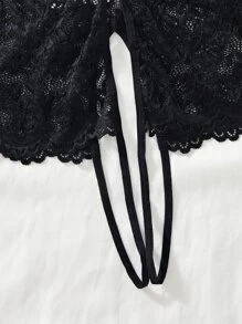 Plus Floral Lace Crotchless Teddy Bodysuit - Black - View 6